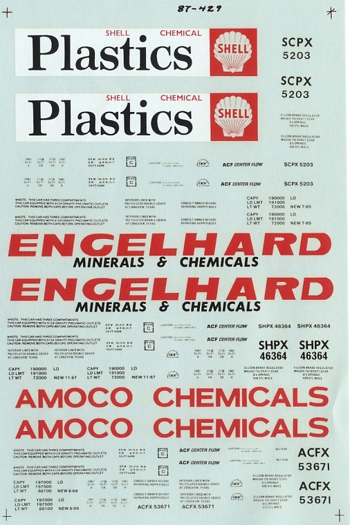 Decals: ACF Centerflow Hoppers: Englehard, Amoco & Shell