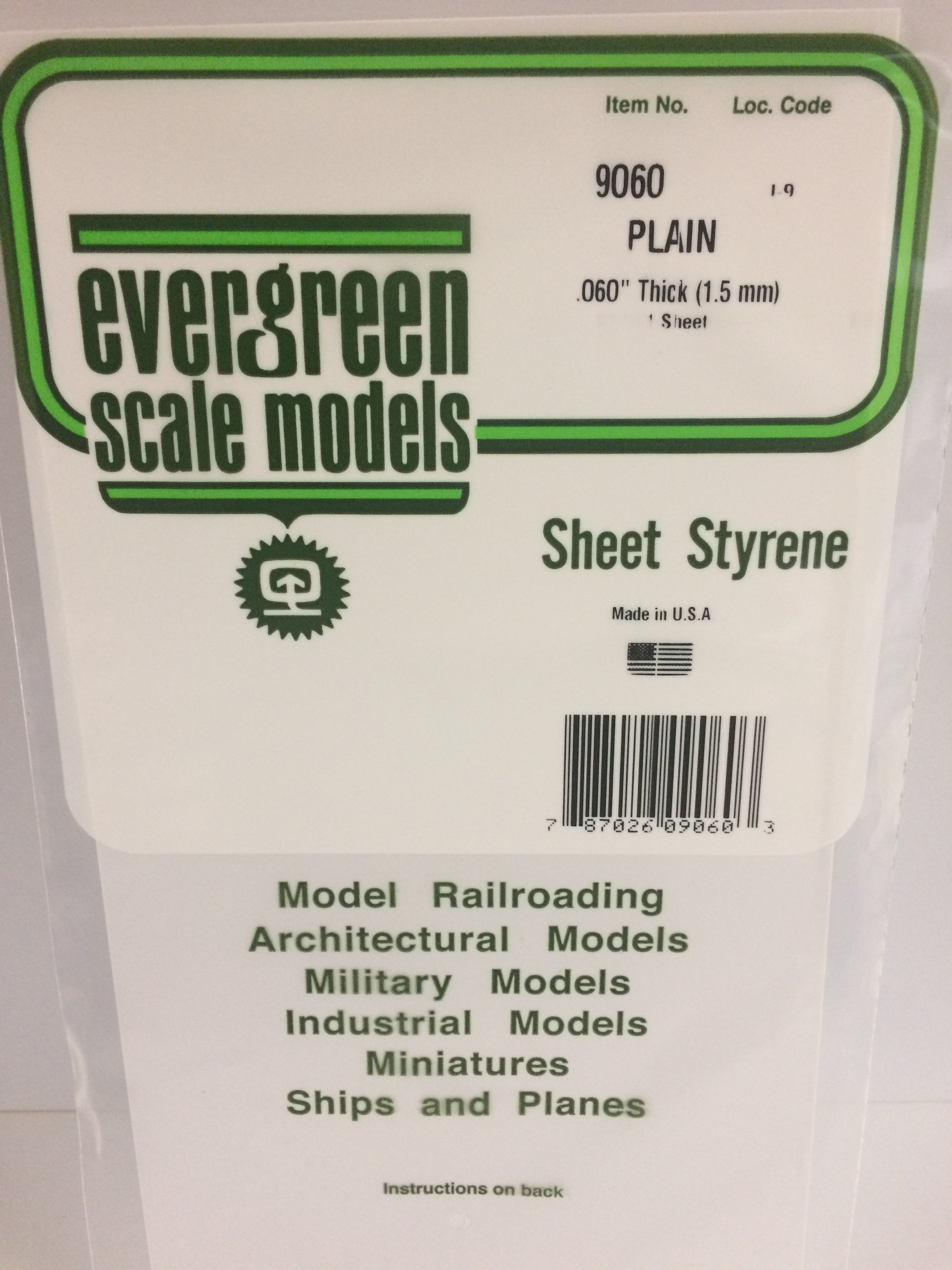 Plain Sheet Styrene 0.060" Thick