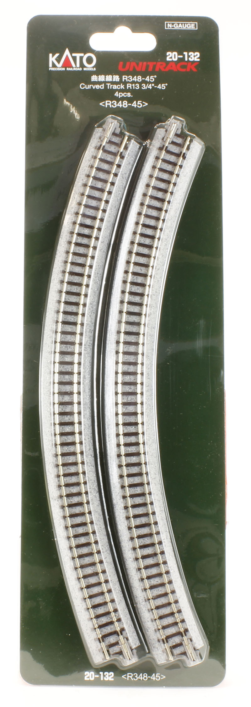 N Unitrack Curved Track 4-Pack R13 3/4"-45 Degree