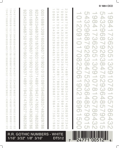 Dry Transfer Decals: Railroad Gothic Numbers White