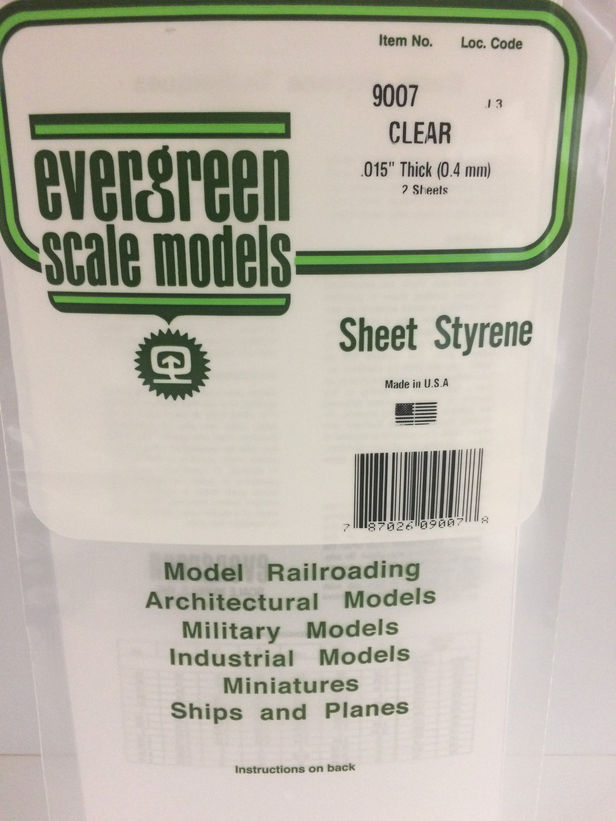 Clear Styrene Sheet .015" Thick