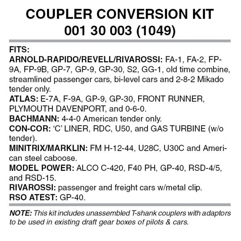 Coupler Conversion Kit for Arnold-Rapido, Atlas, Bachmann, Con-C