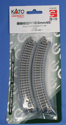 N Unitrack Curved Track R183mm (7") 45° 4-pack