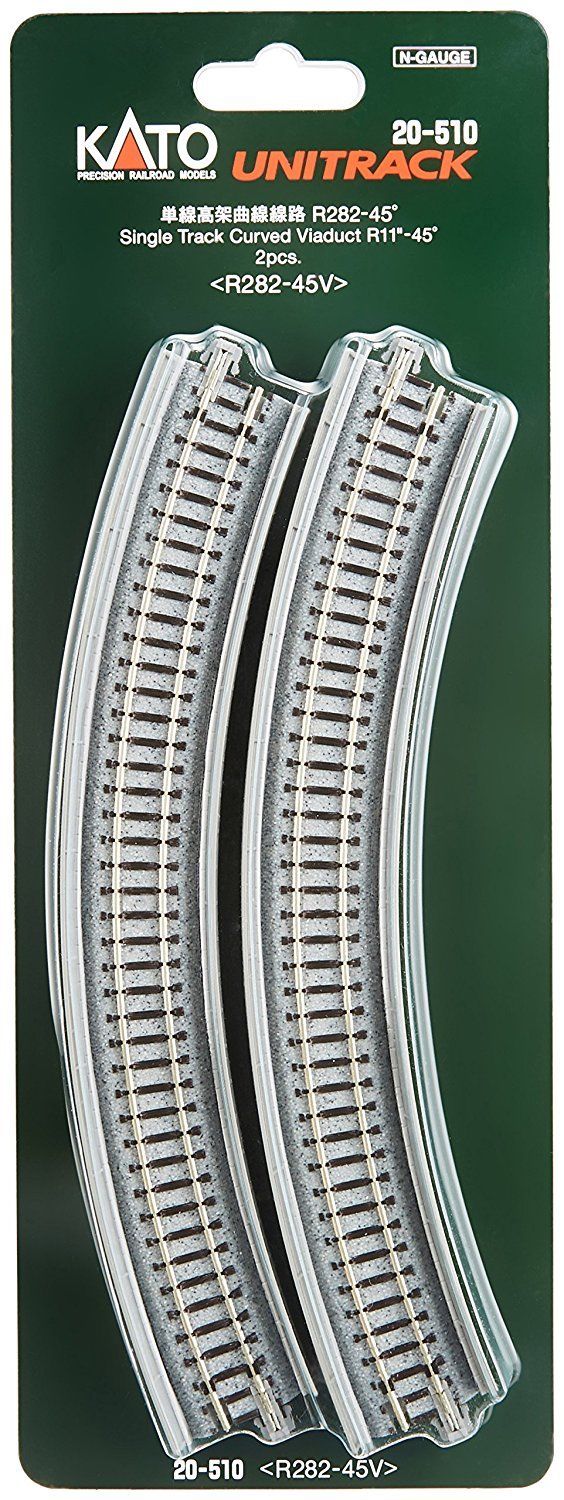 282mm (11") Radius 45º Single Track Viaduct Curve Track 2-pack