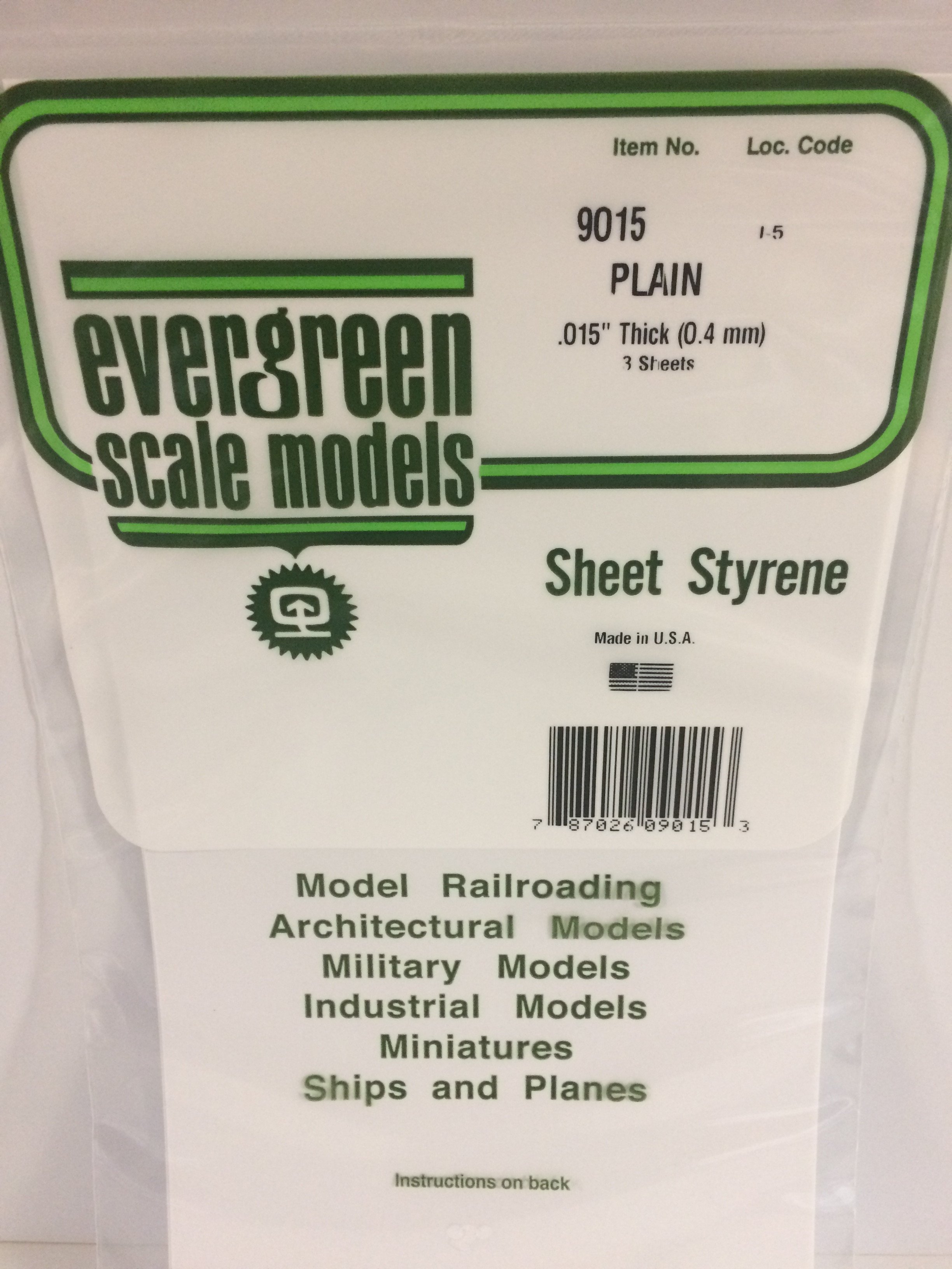 Plain Sheet Styrene .015" Thick