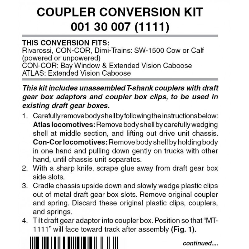 Coupler Conversion Kit for Rivarossi, CON-COR, Dimi-Trains: SW