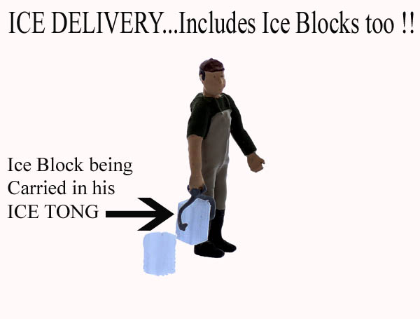 Ice Delivery Man with Tongs & Ice Blocks