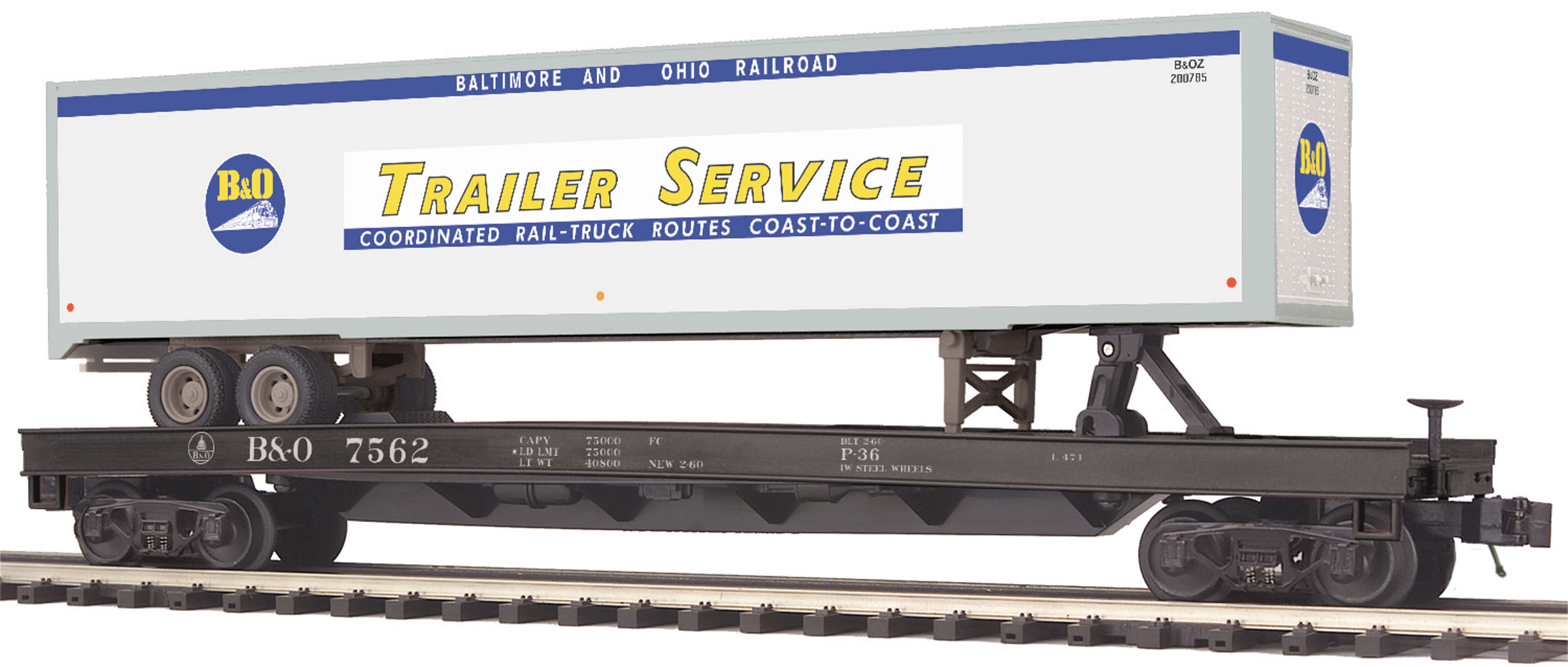 Baltimore & Ohio flatcar with 48' trailer
