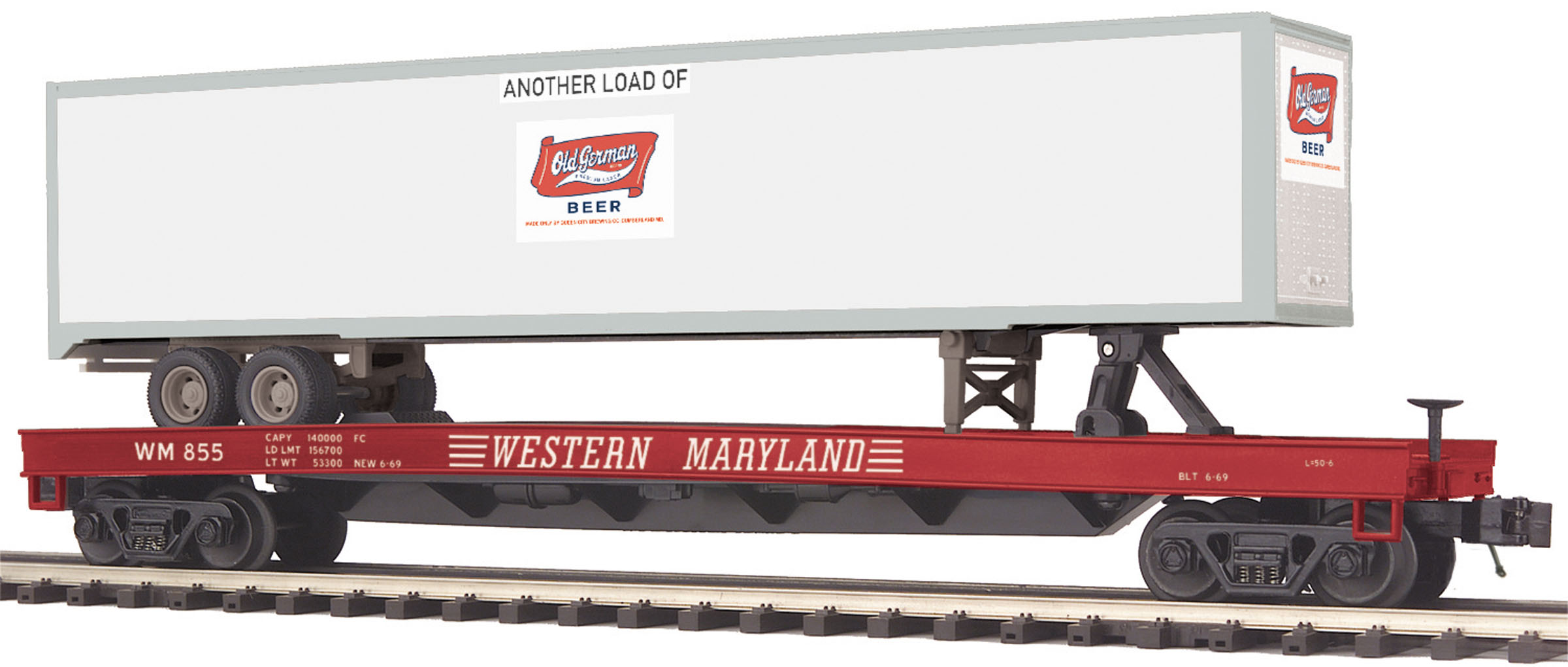 Western Maryland flatcar with 48' trailer