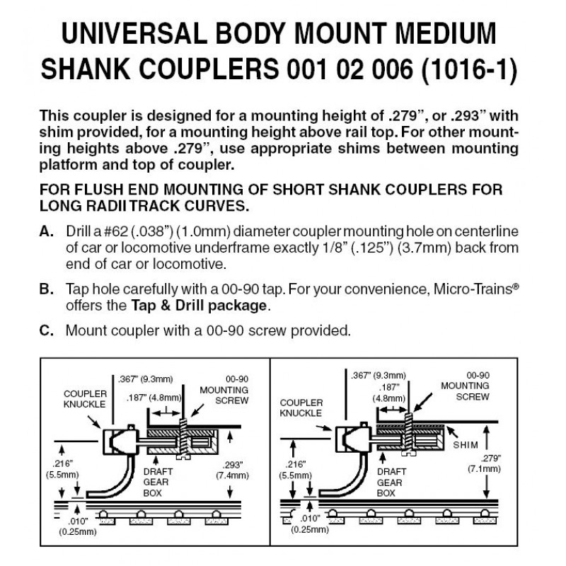 Universal Body Mount Medium Shank Couplers