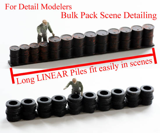 Linear Piles of Oil Drums and Tires unpainted