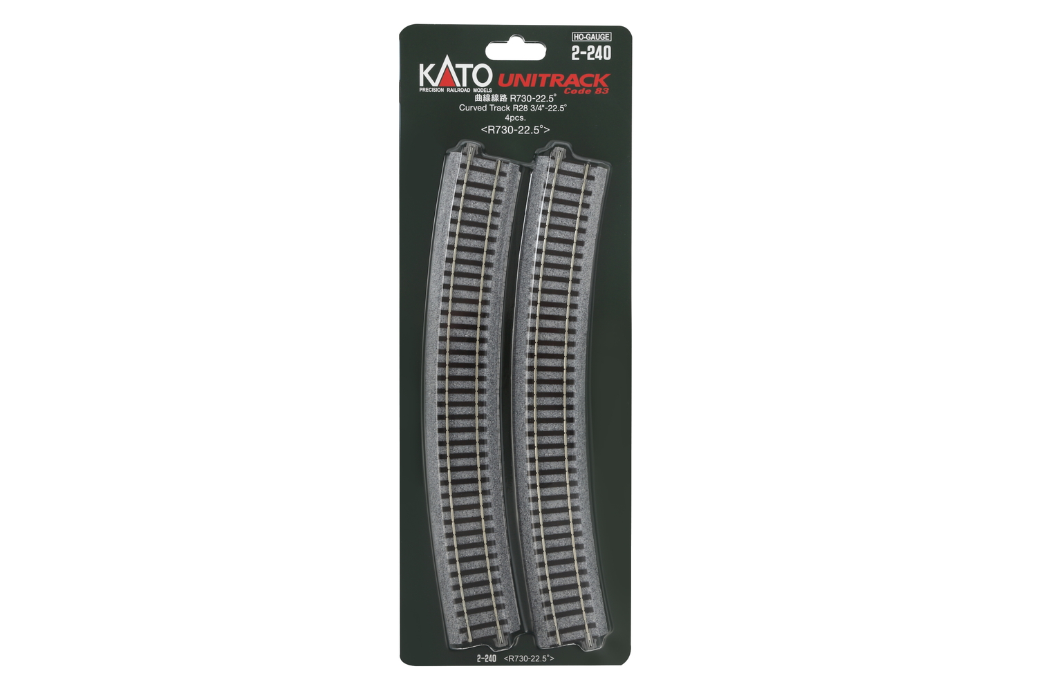 HO Unitrack Curved Track R28 3/4"-22.5° 4-Pieces
