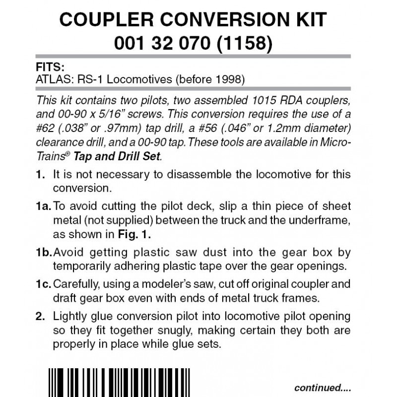 coupler conversion kit for Atlas RS-1 diesel made before 1998