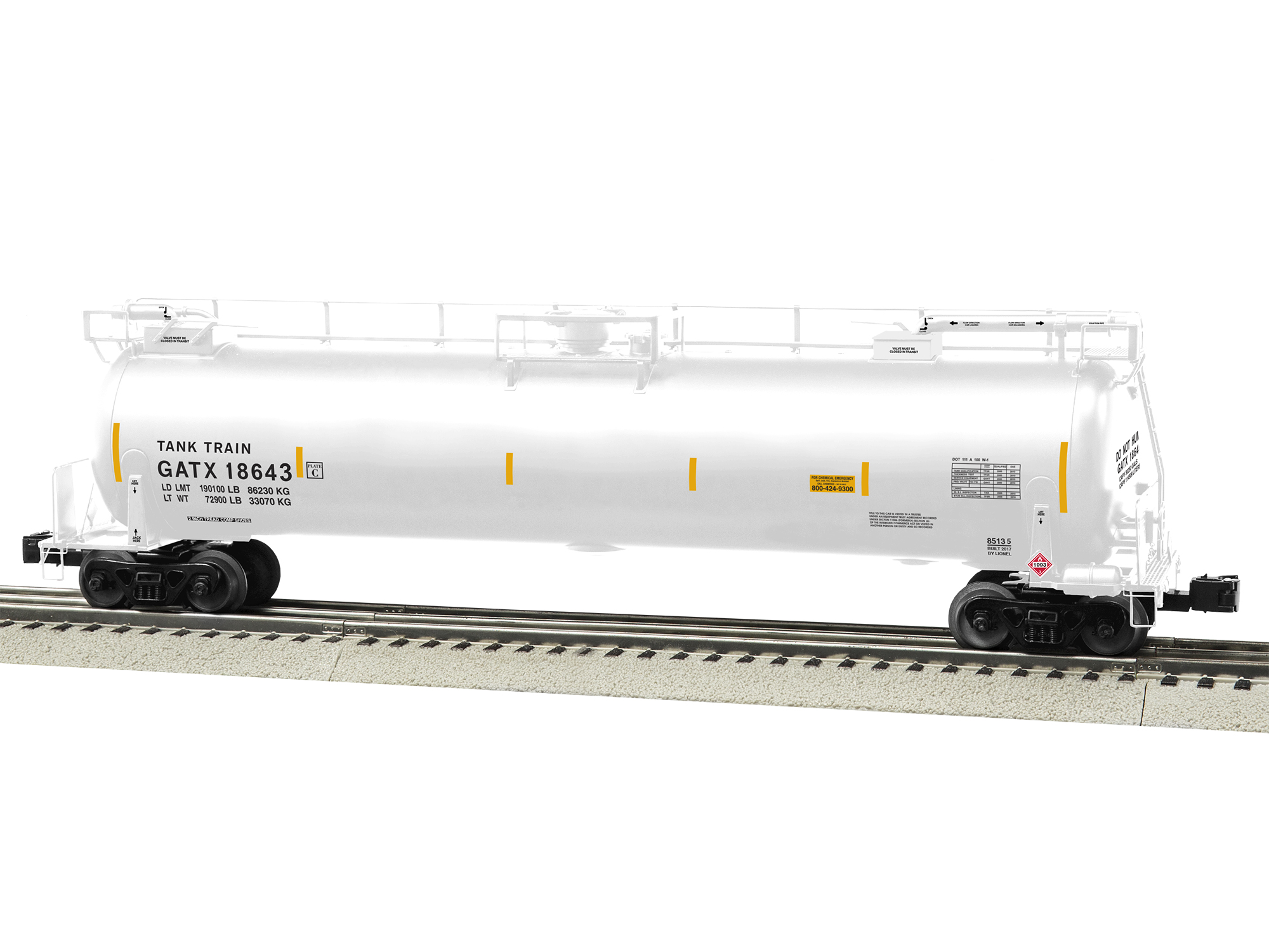 Tank Train (white) intermediate tank car #18643