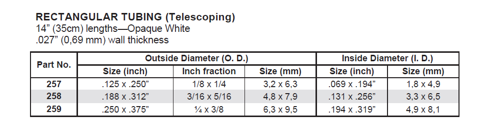 Rectangular Tubing 0.125" x 0.25" 3 pieces