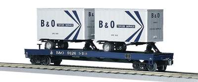 Baltimore & Ohio flatcar with two 20' trailers