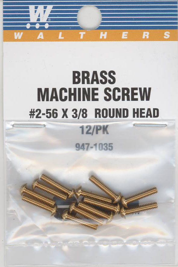 Brass Machine Screw #2-56 x 3/8 Round Head 12 pack
