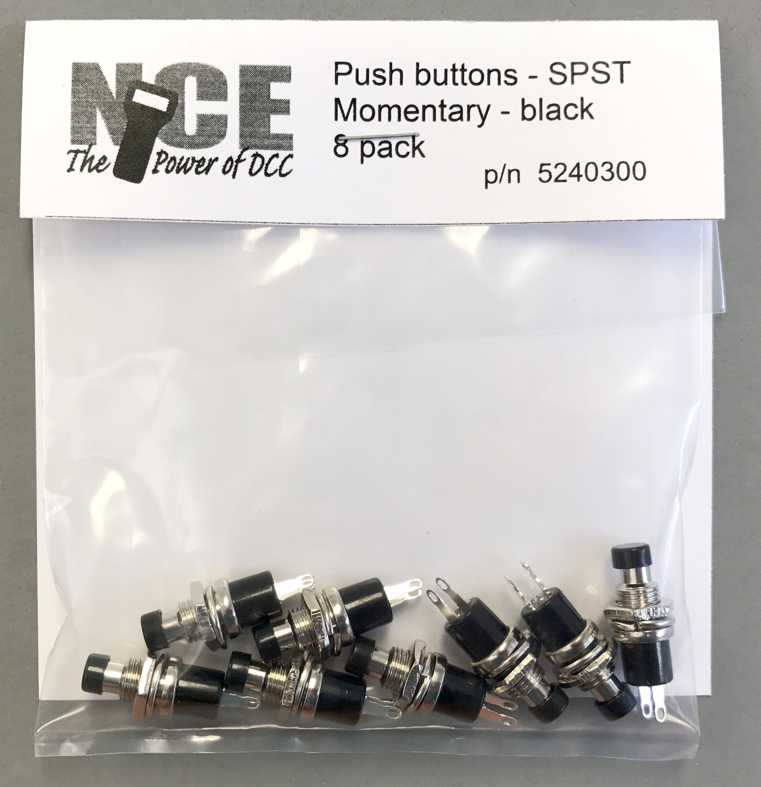 SPST momentary normally open pushbutton - black 8-pack