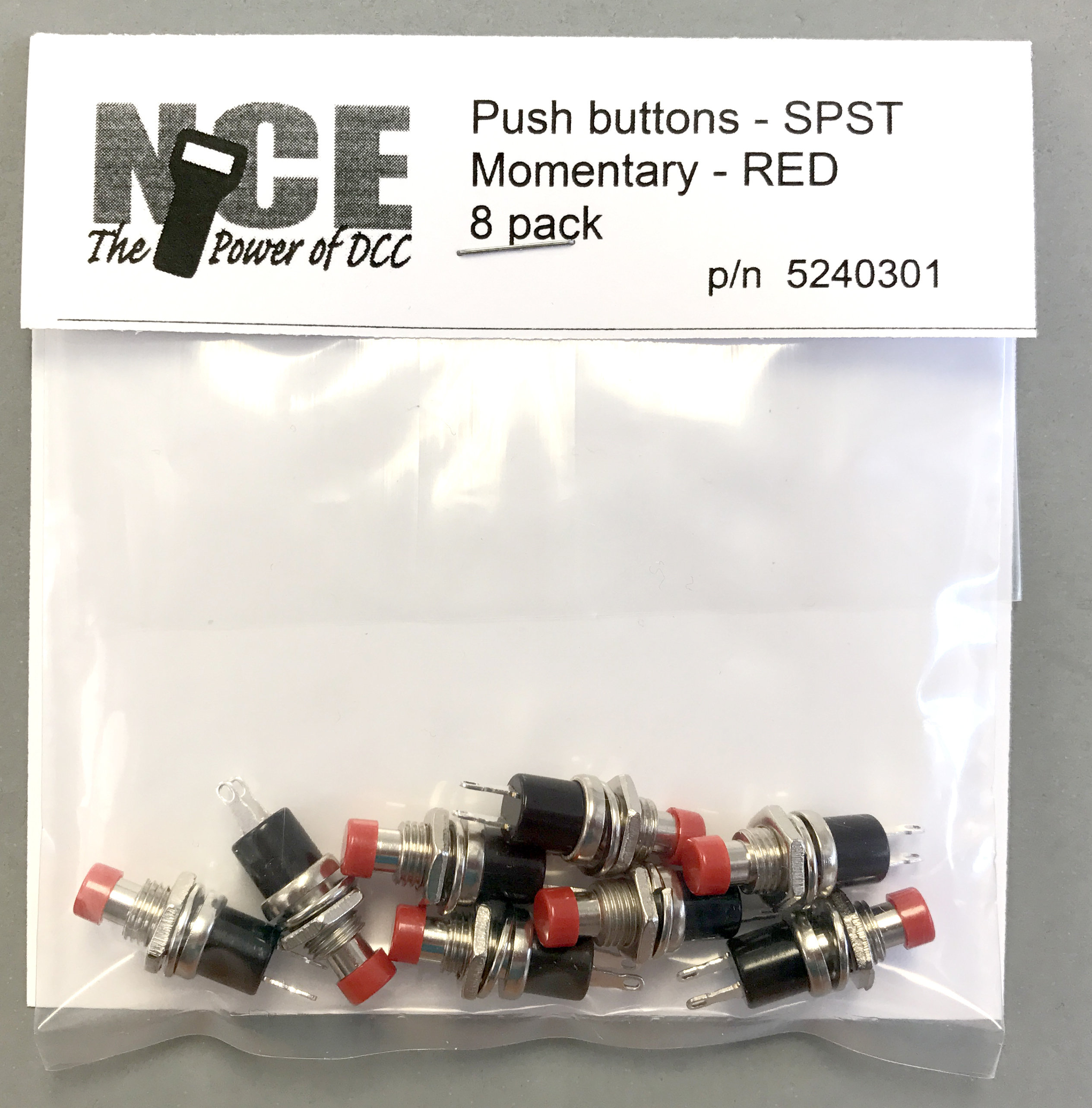 SPST momentary normally open pushbutton - red 8-pack
