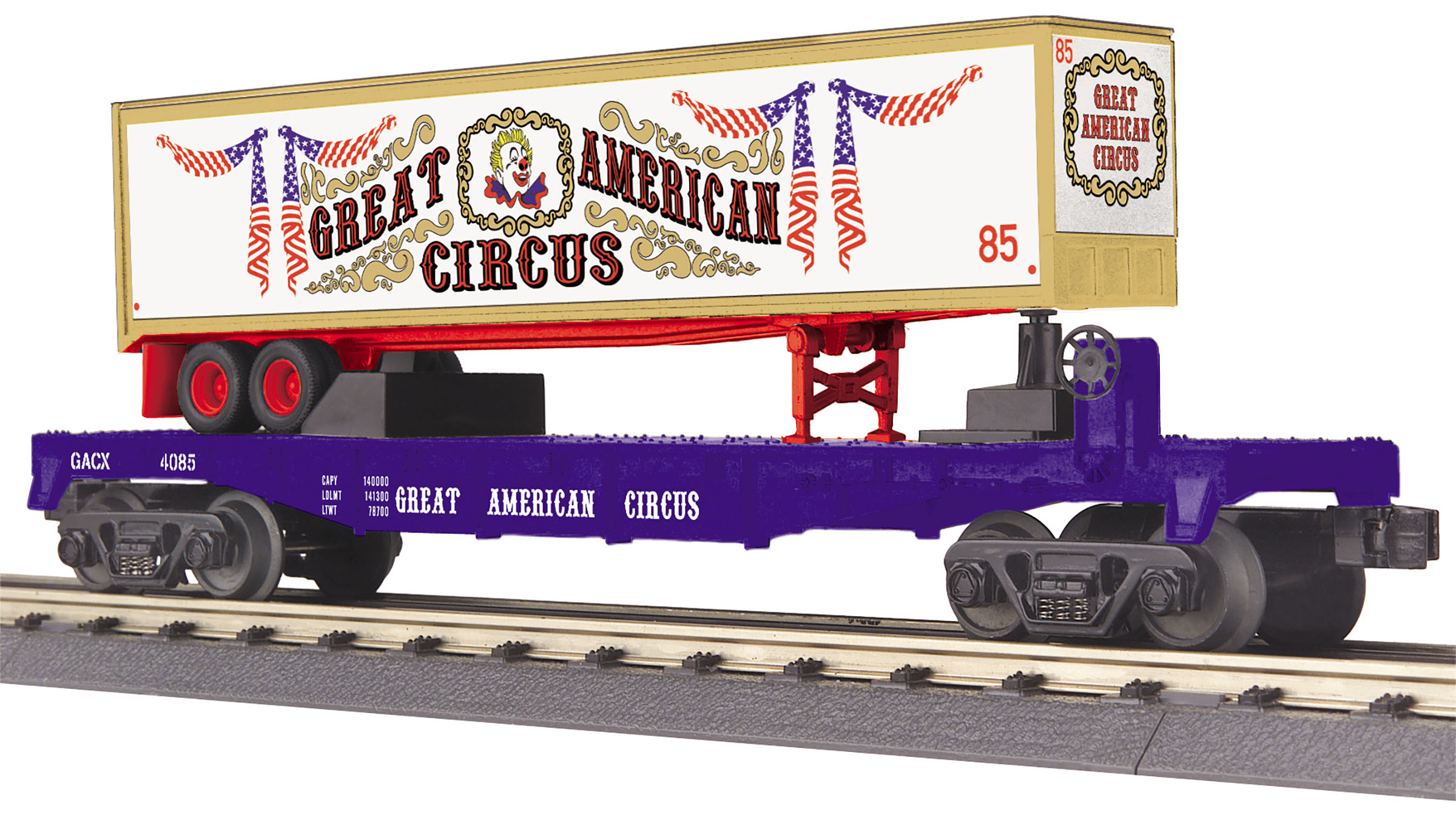 Great American Circus flatcar with 40' trailer