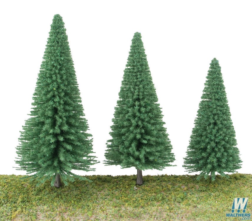 Pine Trees 3-3/8" to 5-1/2"  with Pin Base (10 pieces)