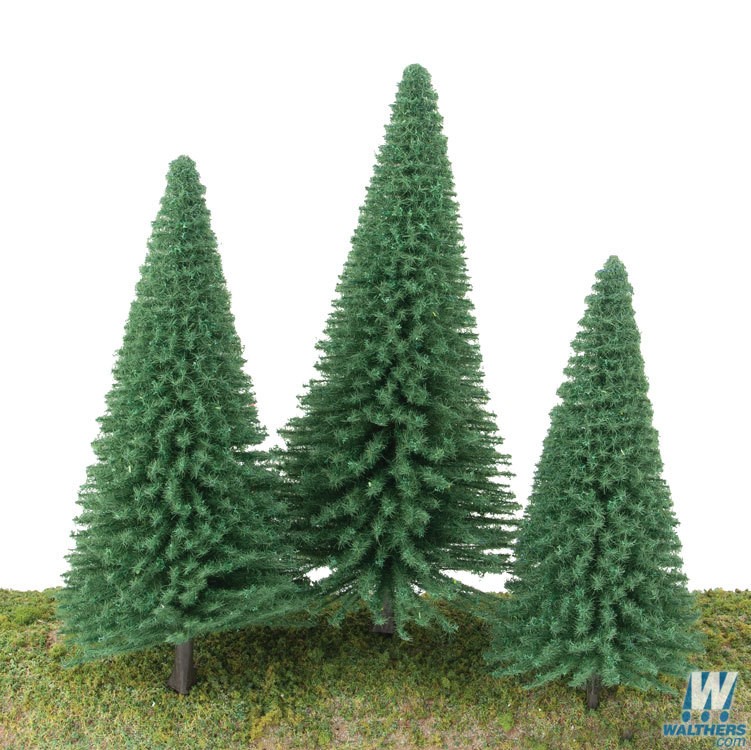 Pine Trees 3-3/8" to 5-1/2"  with Pin Base (10 pieces)