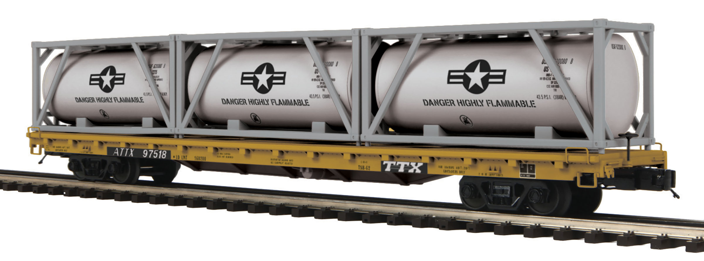 TTX 60' flatcar with three tank containers