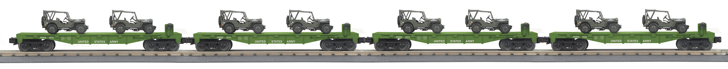 U.S. Army flatcar with two Jeeps 4-pack