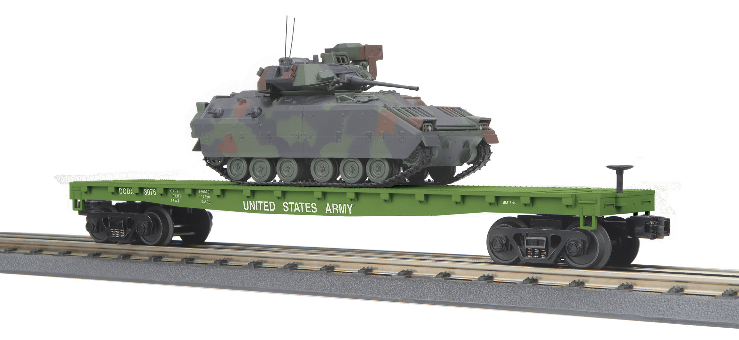 U.S. Army flatcar #8076 with Bradley fighting vehicle