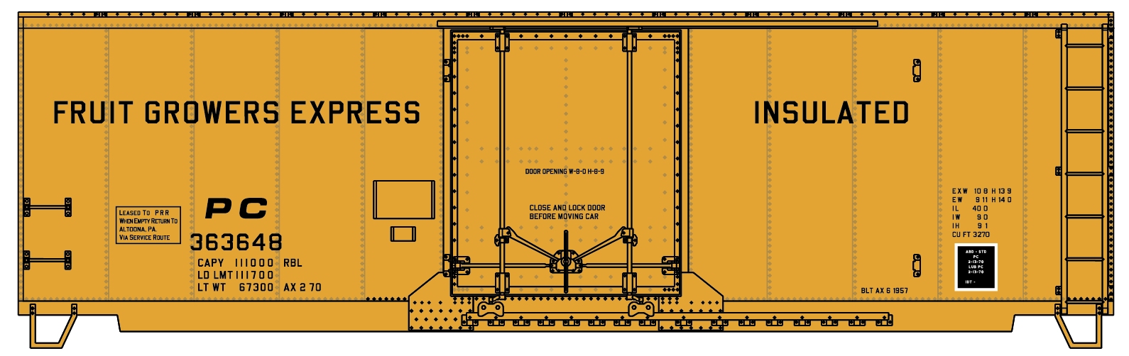 Penn Central/Fruit Growers Express 40' Insulated Steel Box Car #363648