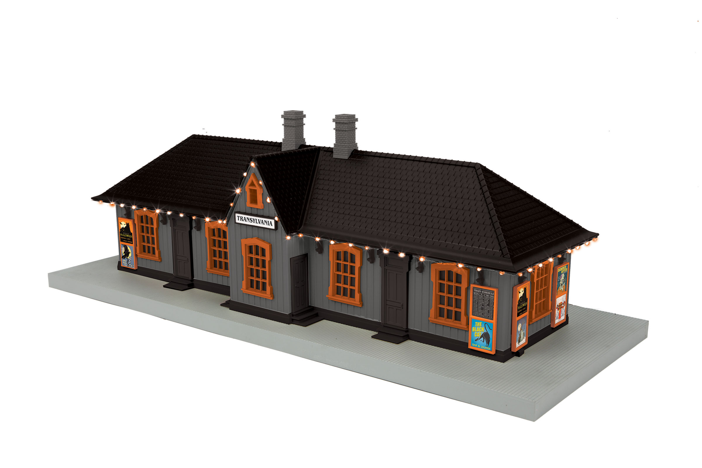 Transylvania country passenger station with operating orange lights