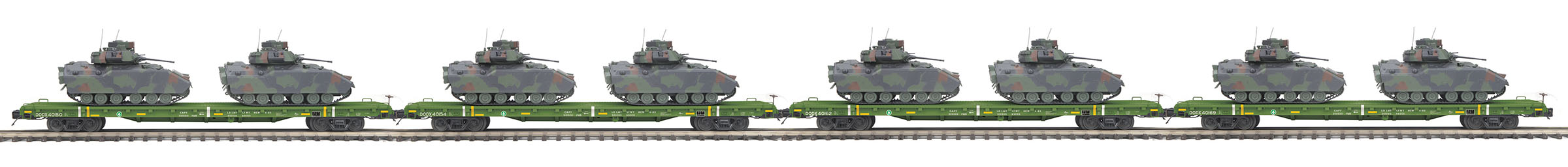 U.S. Army 60' flatcar with two Bradley fighting vehicles 4-pack #1