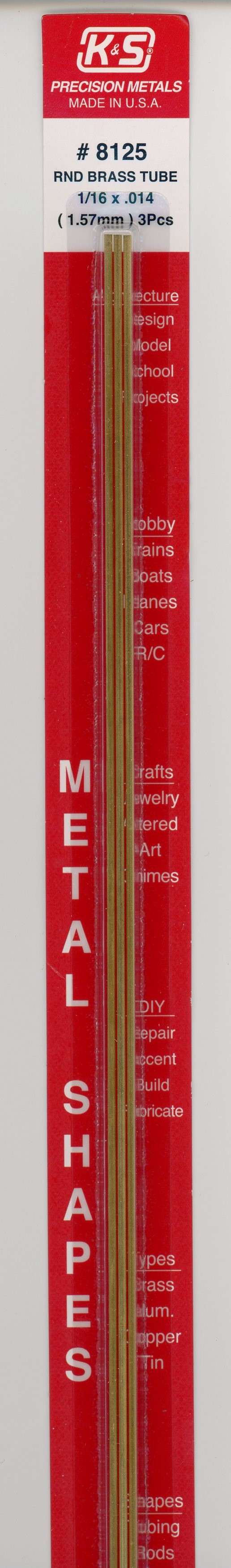 Round Brass Tube 1/16 x .014 (1.57mm) 3-Pieces