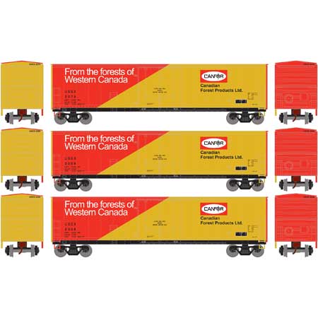 Canadian Forest Products Ltd. 50' Youngstown Plug Door Box Car 3-Pack