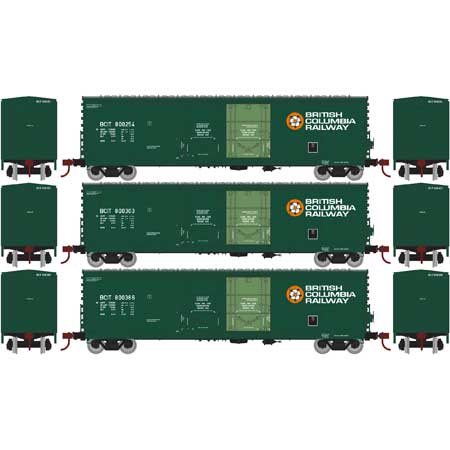 British Columbia Railway 50' Double-Door Plug Box Car 3-Pack
