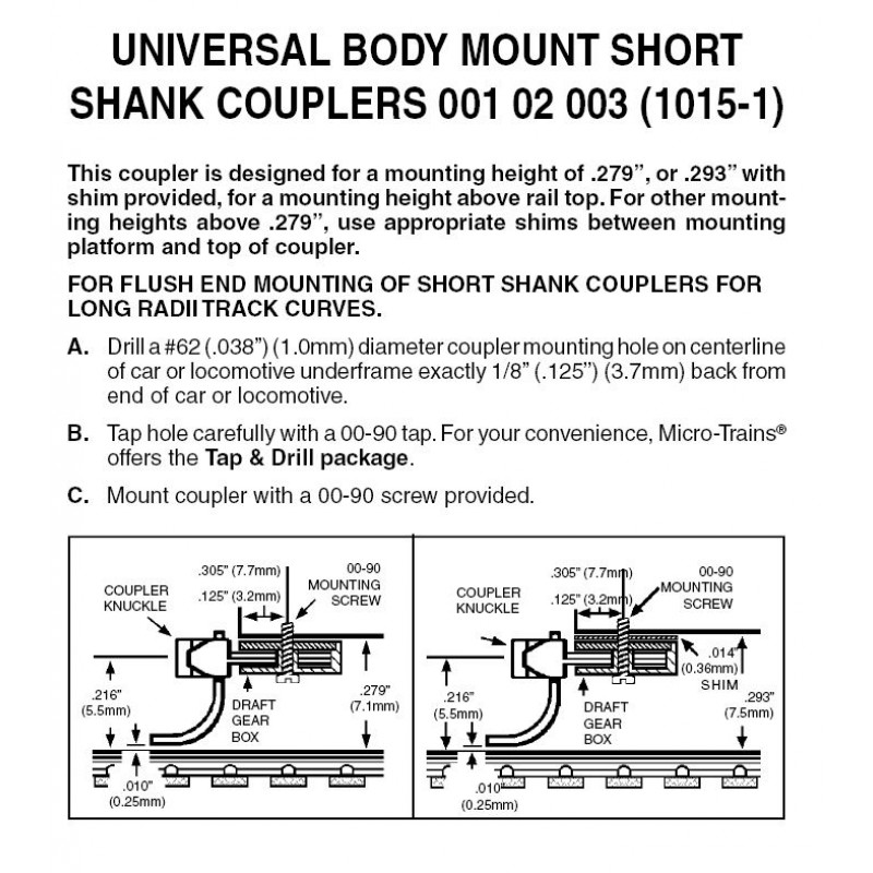 Universal Body Mount Short Shank Couplers 10-Pair