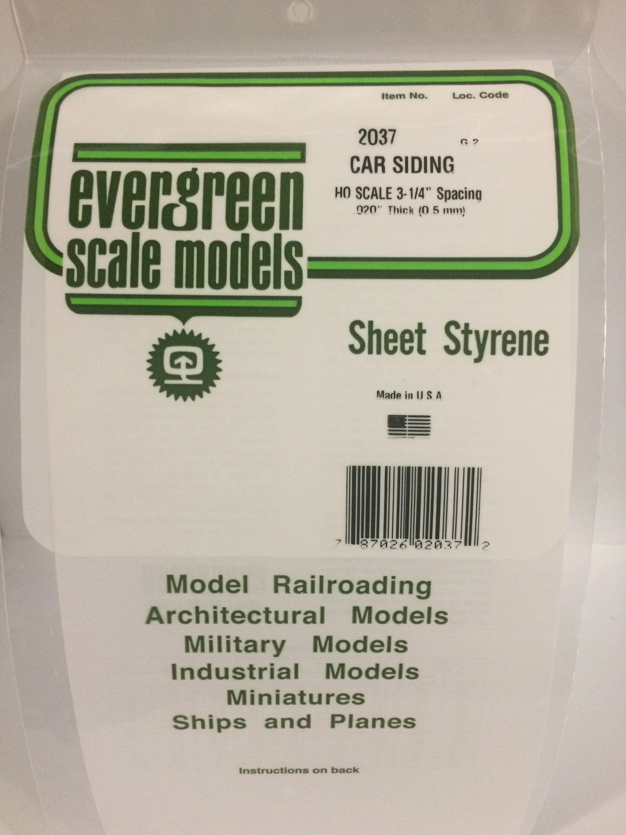Car Siding HO Scale 3-1/4" Spacing .020" Thick (0.5 mm)