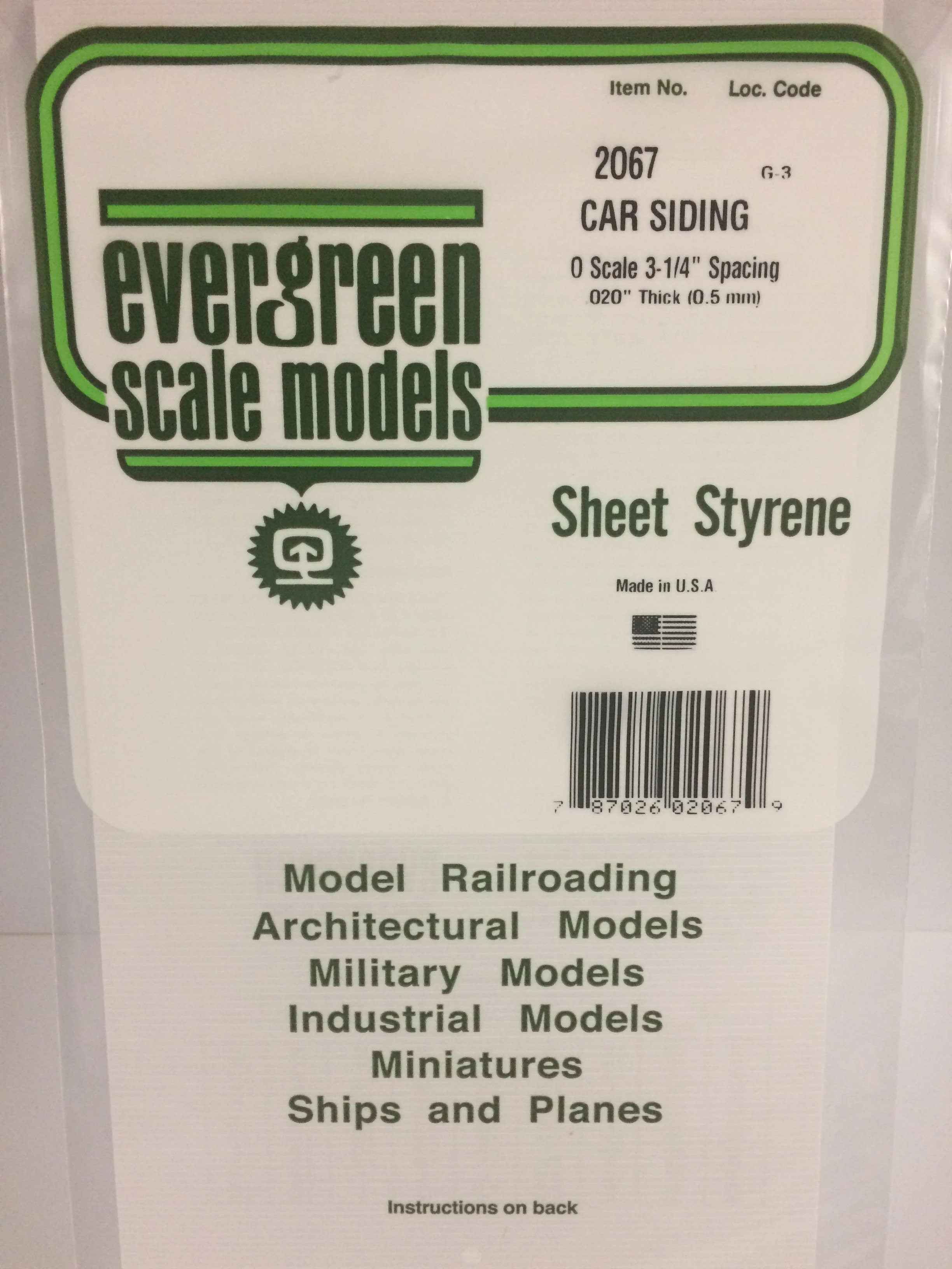 Car Siding O Scale 3-1/4" Spacing .020" Thick (0.5 mm)