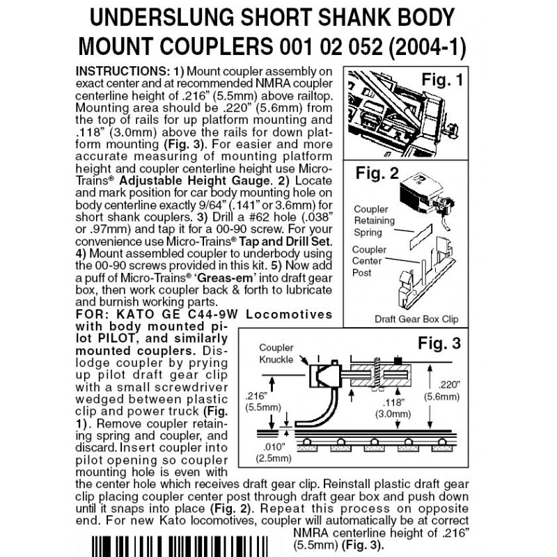 Underslung Short Shank Body Mount Couplers 10-Pair