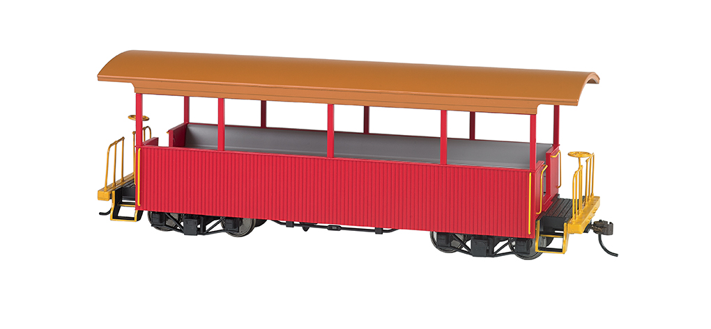 On30 open excursion car (red with tan roof)