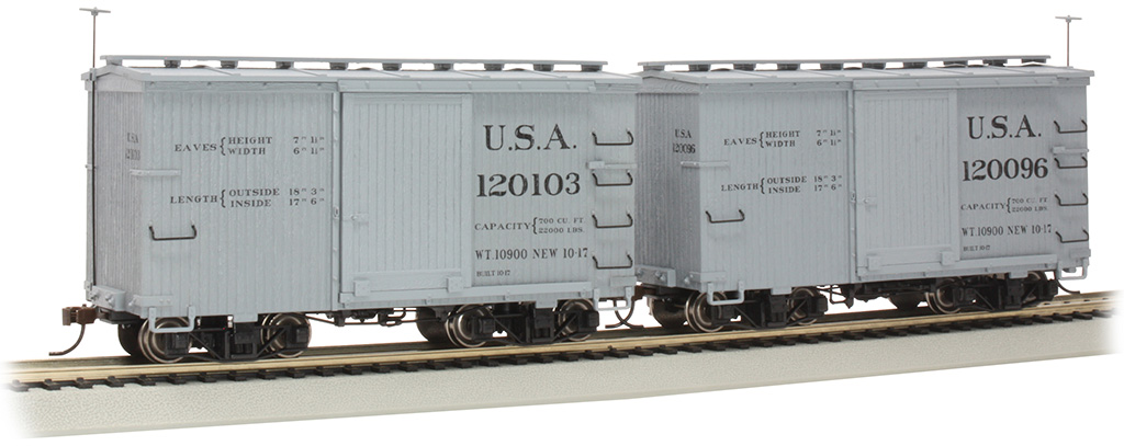 On30 USA (gray) 18 foot boxcar with Murphy roof 2-pack