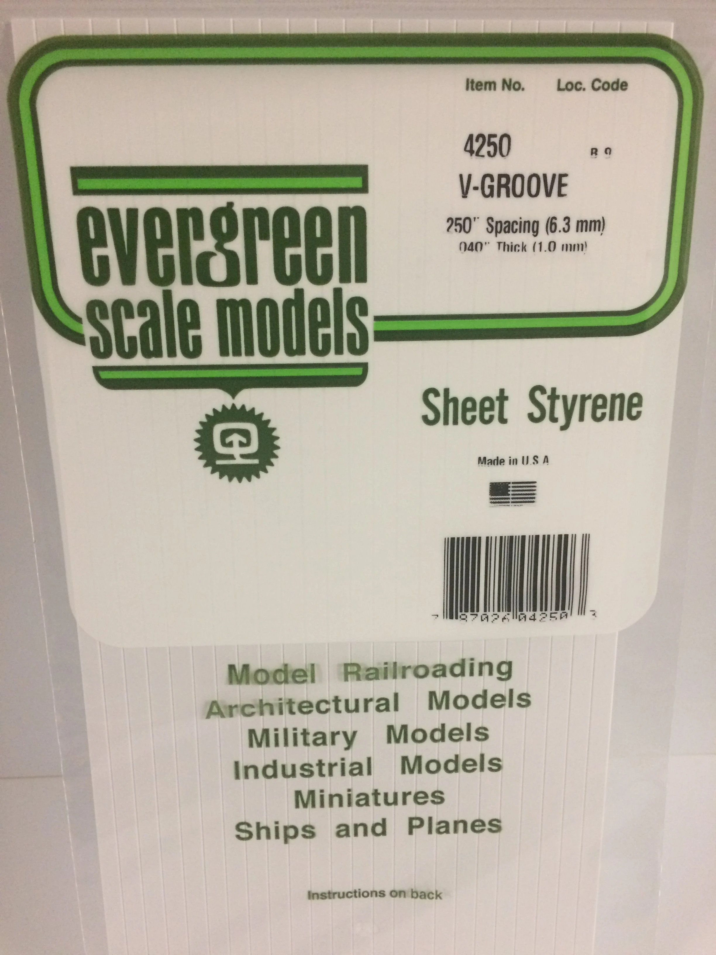 V-Groove .250" Spacing (6.3 mm) .040" Thick (1.0 mm) 1-Sheet