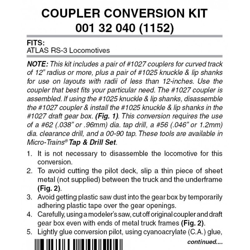 Coupler Conversion Kit For Atlas RS-3 Locomotive