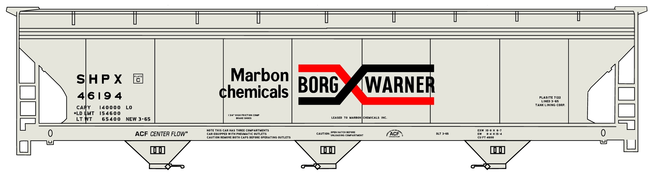 Borg Warner 3-bay ACF covered hopper