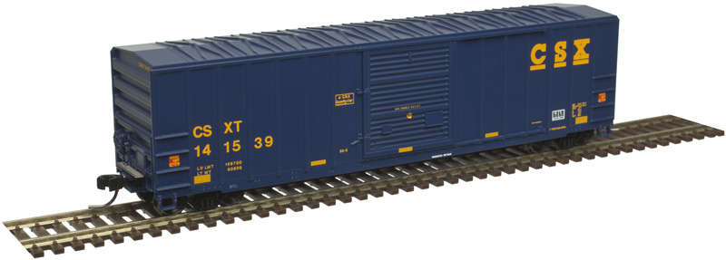 CSX (conspicuity stripes) FMC 5077 single door boxcar #141577