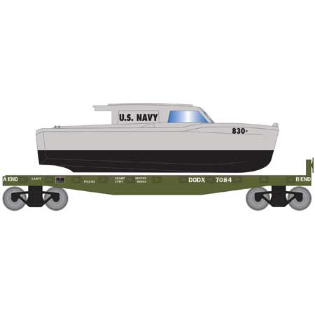 DODX 40' Flat Car With Boat #7084