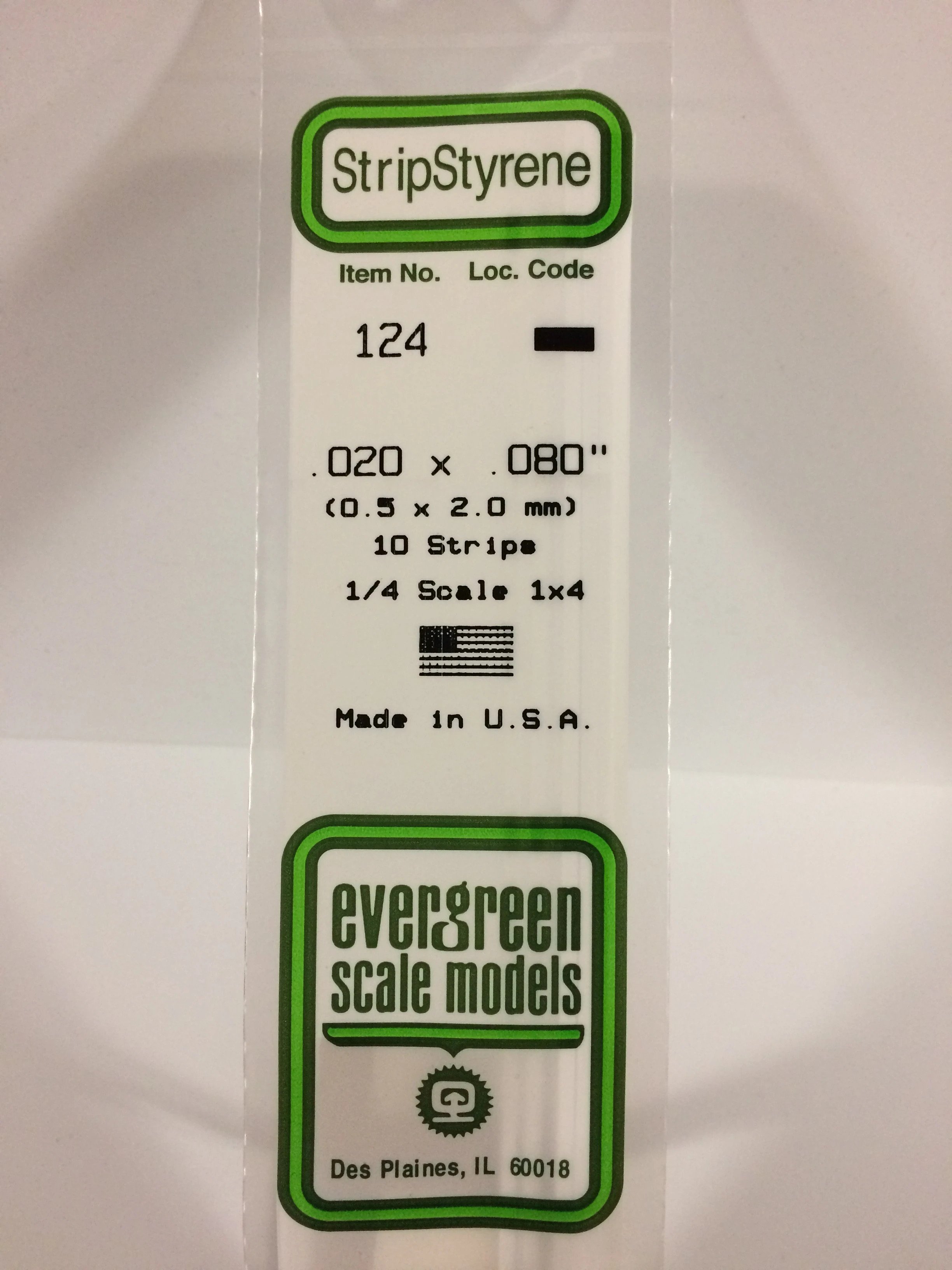 Strips .020 x .080" (0.5 x 2.0 mm) 10-Strips 1/4 Scale 1 x 4