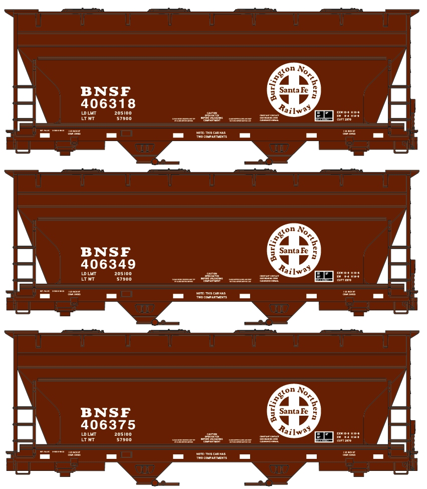 BNSF 2-bay ACF covered hopper 3-pack