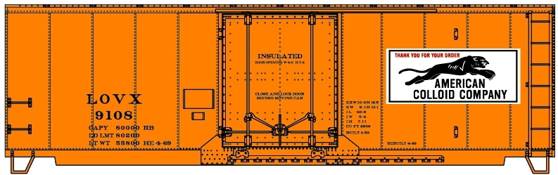 American Colloid Company 40' insulated steel boxcar LOVX 9108