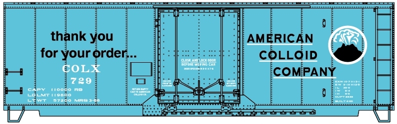 American Colloid Company 40' insulated steel boxcar COLX 729